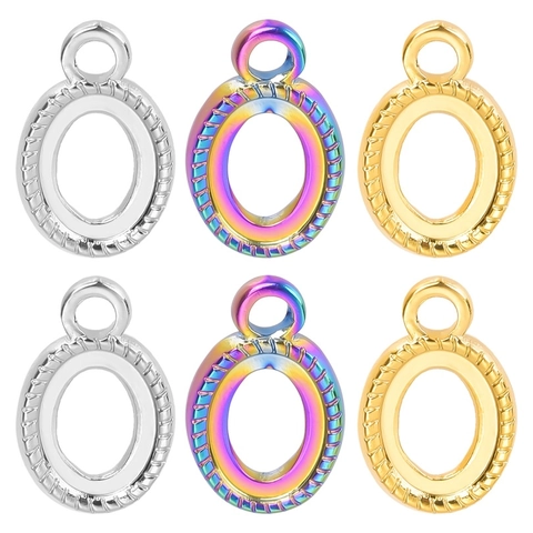 Colgante Ovalado De Acero Inoxidable Borde Texturizado Ondulado Amuletos DIY Para Fabricación De Joyas Collares