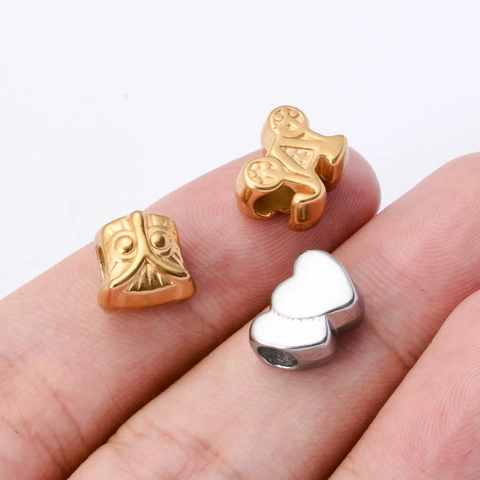 Stainless Steel Large Hole Beads Owl Heart Stroller Charms For DIY Jewelry Making Bracelet Necklaces Components