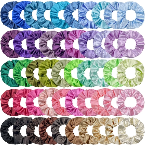 Satin Hair Scrunchies Solid Color Satin Like Oversized Elastic Hair Ties Large Fabric Ponytail Holders Women Girls