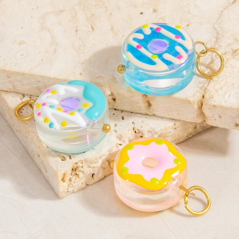Dije De Dona De Vidrio Lampwork Con Aro De Acero Inoxidable Joyería Dulce Colorida Para Hacer Collares Pulseras DIY
