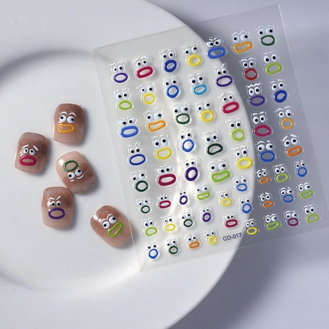 5D Embossed Nail Art Stickers Cartoon Funny Facial Expression Waterproof Self Adhesive Manicure Decals DIY Decoration