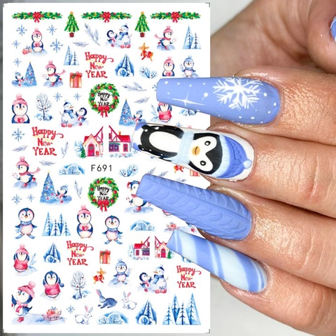 Cartoon Christmas Halloween Nail Art Stickers Santa Claus Snowman Snowflake Pumpkin Ghost Self Adhesive Nail Decals DIY Manicure Tool For Women