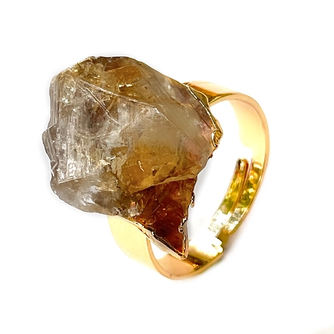 Bague En Pierre Brute Citrine Naturelle Du Brésil Irrégulière Plaqué Or Ajustable Bijoux Femmes Style Bohème Rétro