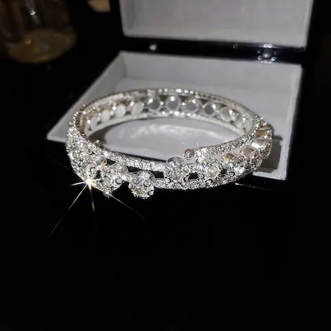 Multi Layer Rhinestone Bangle Bracelet Copper Silver Plated Delicate Flower Korean Ins Style Luxury Jewelry For Women