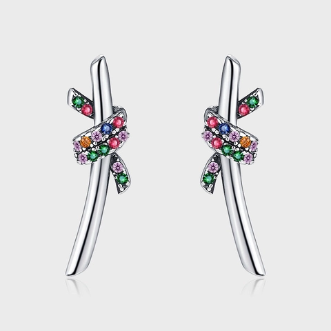 925 Sterling Zilver Gedraaid Touw Strass Oorknopjes Voor Vrouwen Elegant Meerkleurig Ingelegde Mode Sieraden Oorbellen Cadeau