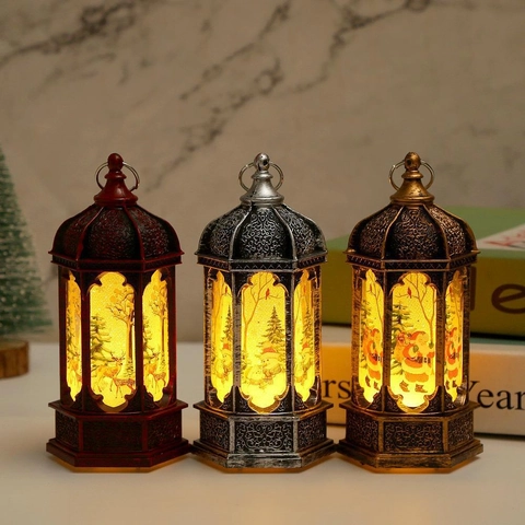Vintage Weihnachten Laterne LED Nachtlicht Weihnachtsmann Schneemann Elch Muster Hängende Dekoration Haus Urlaub Desktop Dekor