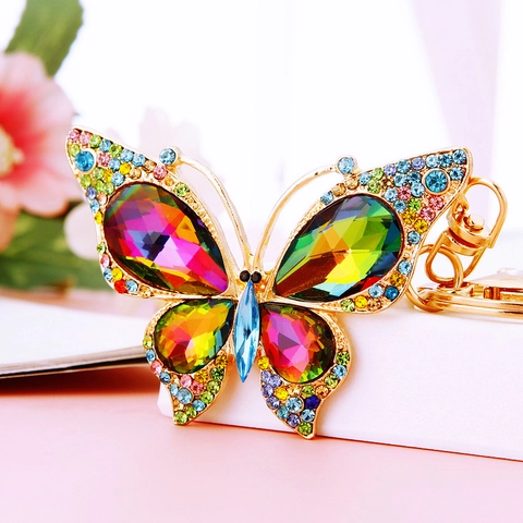 Luxury Alloy Butterfly Keychain With Rhinestone Crystal Embellishment Colorful Butterfly Bag Charm Gift For Women Jewelry Accessory