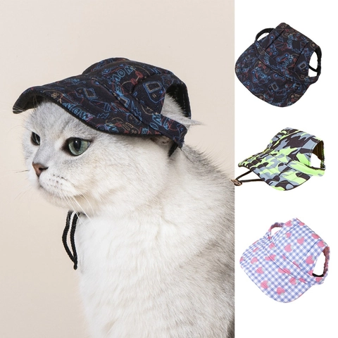 Adjustable Pet Baseball Cap Outdoor Sun Protection Hat With Ear Holes Canvas Mesh Style For Small Medium Dogs Cats