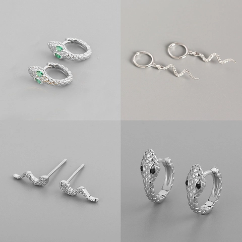 Punk Snake Shape Copper Earrings With 925 Sterling Silver Earring Post Luxurious Rhinestone Animal Stud Earrings For Women Jewelry