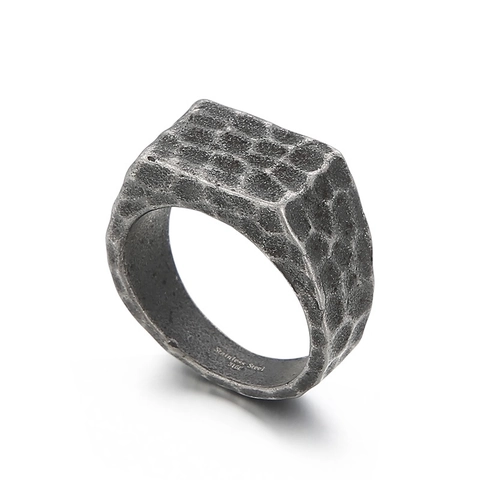 Quadratischer Siegelring Gehämmert 316L Edelstahl Band Vintage Industrial Punk Stil Schmuck Für Herren