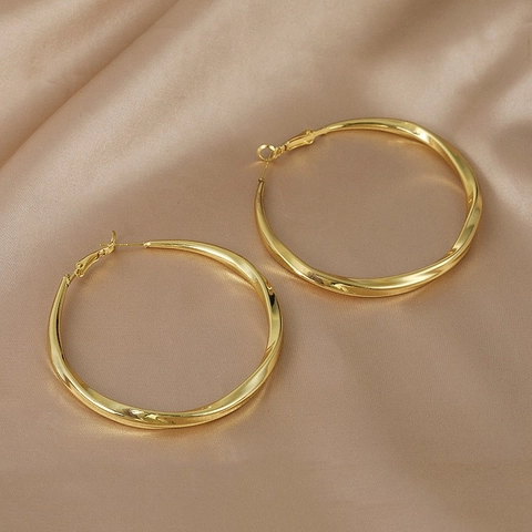Grote Gouden Creolen Voor Dames Van Legering Met Gedraaide Textuur En 925 Sterling Zilveren Oorsteker Minimalistische Stijl