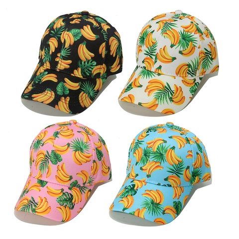 Polyester Tropical Fruit Print Baseball Cap Banana Leaf Cactus Pattern Adjustable Summer Sun Hat Outdoor For Women Men