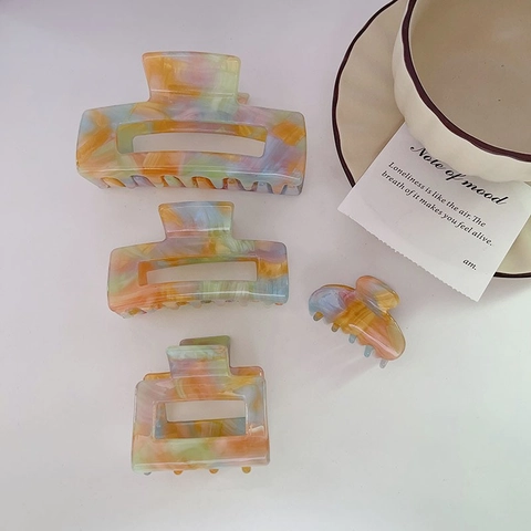 Pinza per Capelli in Acetato con Motivo Marmo Macaron Colorato Grande Clip a Squalo Geometrica per Accessori Capelli Donna
