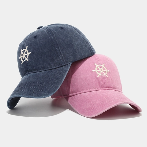 Cappellino Da Baseball In Cotone Lavato Retrò Con Ricamo Timone Vintage Regolabile Dad Hat Per Uomo Donna Sole