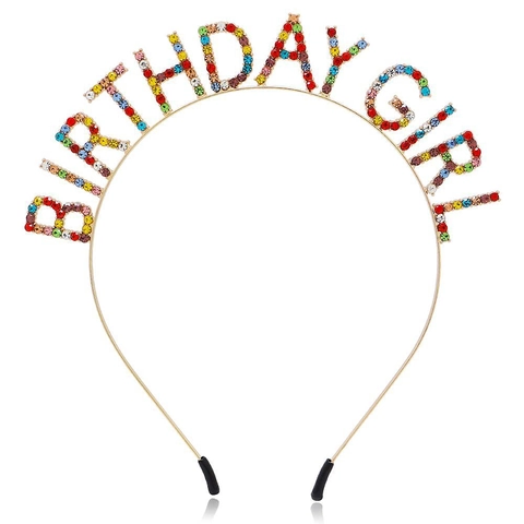 Diadema Y Banda Birthday Girl Aleación Strass Satén Decoración De Letras Brillantes Para Fiesta Celebración Niños Mujeres