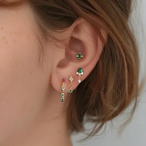 925 Sterling Silver Green Zirconia Stud Earrings Gold Plated Geometric Emerald Earrings Vintage Luxury Jewelry For Women Gift