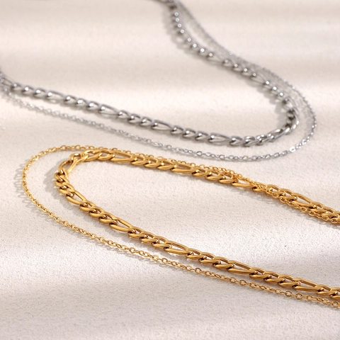 Minimalist Layered Necklace Stainless Steel 18K Gold Plated Figaro And Rolo Chain Jewelry For Women Temperament Gift
