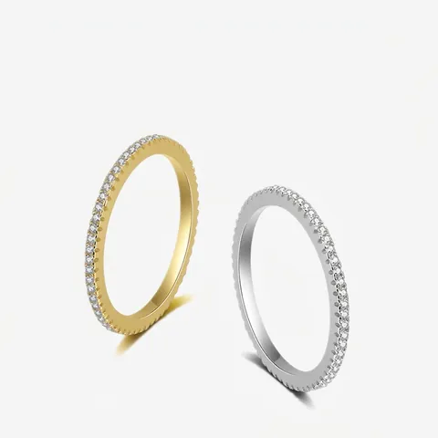 925 Sterling Silver Eternity Ring Minimalist Cubic Zirconia Band Stackable Wedding Jewelry For Women