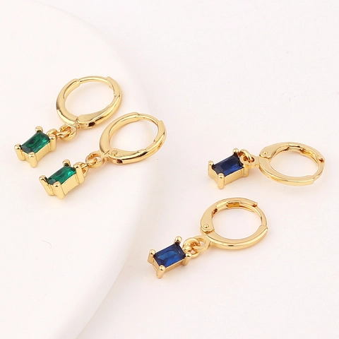 Orecchini A Cerchio Geometrici Con Zircone Rettangolare Rame Placcato Oro Strass Colorati Per Donna