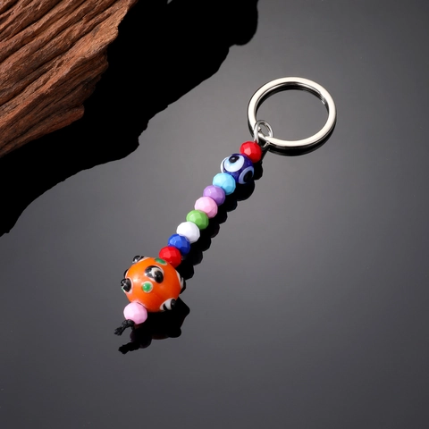 Evil Eye Keychain Blue Glass Bead Nazar Amulet Alloy Tassel Ethnic Tribal Protective Charm Lucky Gift