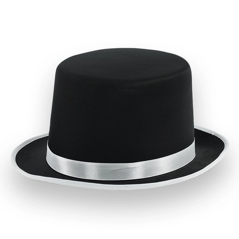 Vintage Top Hat Magician Performance High Cap Solid Color Knitted Fabric Satin Ribbon Party Halloween For Adult