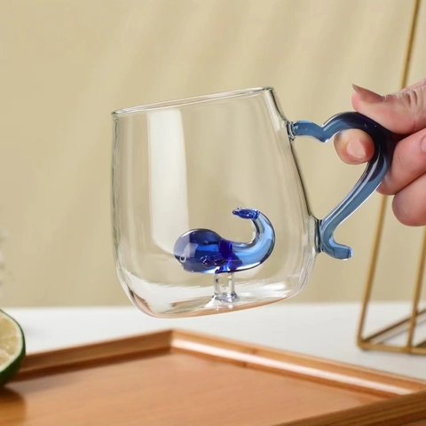 Tazza Creativa In Vetro Borosilicato Con Statuetta Di Animale Interna Tazza Resistente Al Calore Manico A Cuore
