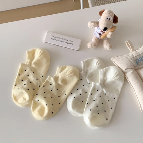 Women Polka Dot Low Cut Boat Socks Combed Cotton Invisible Non Slip Thin Breathable Summer Casual