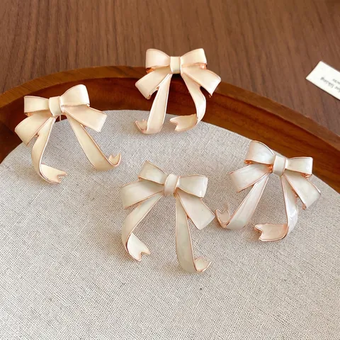 Pendientes De Lazo De Esmalte Con Poste De Plata Joyería Dulce Vintage Francés Elegante Para Mujer