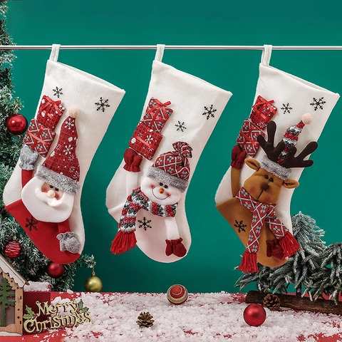 Calze Di Natale Tessuto Non Tessuto Feltro Maglia Decorazione 3D Babbo Natale Pupazzo Di Neve Renna Grande Sacco Regalo Appeso