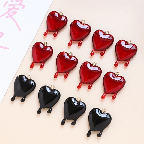 Dripping Heart Charms Melting Oil Acrylic Alloy Pendants For DIY Jewelry Making Necklace Earring Supplies Red Black