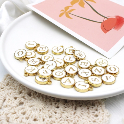 Round Alphabet Letter Charms Enamel Alloy Gold Plated Double Sided Initial Pendants For DIY Jewelry Making Bracelet Craft