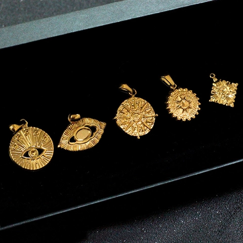 Böser Blick Sonnenstrahl Herz Anhänger Edelstahl 18K Vergoldet DIY Schmuckherstellung Charms Für Damen Retro Boho Stile