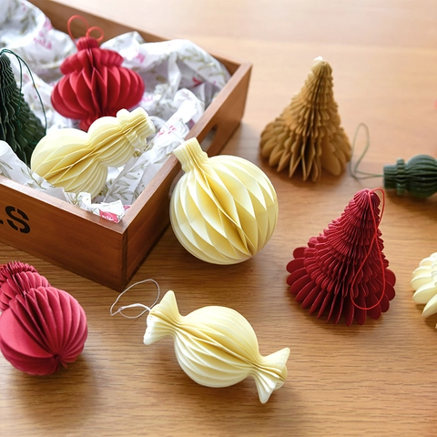 Ornamenti Di Natale Palle A Nido D'Ape In Carta 3D Pieghevole Forme Albero Pupazzo Di Neve Decorazione Sospesa Festa