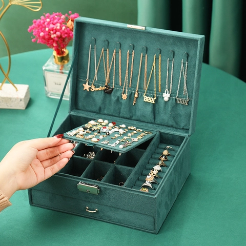 Schmuckkästchen Samt Mehrschichtig Große Kapazität Organizer Mit Schloss Für Ohrringe Ringe Halsketten Uhren Tragbarer Vintage Stil