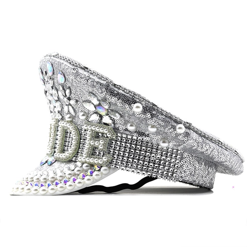 Cappello Da Capitano Sposa Con Paillettes Argentate E Decorazione Con Lettere In Künstliche Perle Di Strass Per Matrimonio Addio Al Nubilato