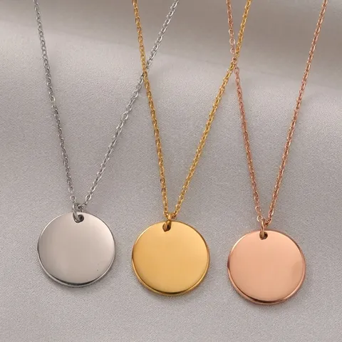 Minimalist Circular Disc Pendant Necklace 304 Stainless Steel Mirror Polished Geometric Fashion Jewelry For Women Men