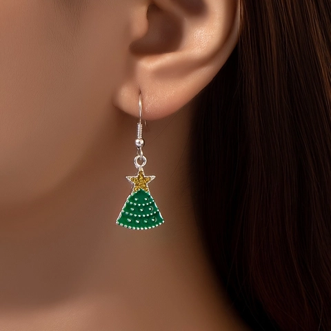 Orecchini Pendenti Albero Di Natale Lega Smalto Gioielli Da Festa Elegante Regalo Festivo Per Donne Verde Oro