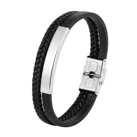 Men's Double Layer Braided Cowhide Leather Bracelet With Stainless Steel Magnetic Clasp Retro Handmade Jewelry