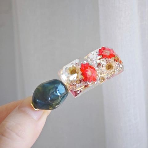 Vintage Harz Haarklammer Mit Getrockneten Blumen Und Goldfolie Elegante Seiten Entenschnabel Nadel Für Frauen
