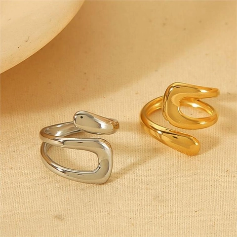 Unregelmäßiger Geometrischer Ring Mit Flüssiger Linie 18K Vergoldeter Edelstahl Minimalistischer Offener Verstellbarer Schmuck