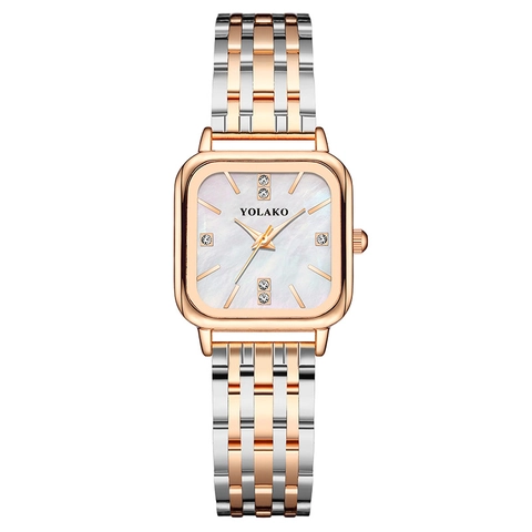Montre Bracelet Pour Femme Cadran Carré Élégant Nacre Rhinestone Boîtier En Alliage Bracelet En Acier Inoxydable Quartz À La Mode