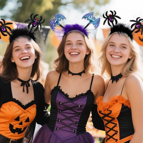 Cerchietto per Capelli Halloween Ragno Pipistrello Glitter Strass per Donna Bambini Festa Travestimento Accessori per Capelli Cosplay