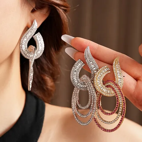 Übergroße Mehrlagige Geometrische Ring Ohrringe Legierung Strass Mit Silberohrstecker Vintage Luxus Statement Für Damen