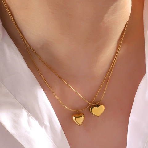 Stainless Steel Heart Pendant Necklace 18K Gold Plated High Polished Snake Chain Minimalist Jewelry Gift For Women