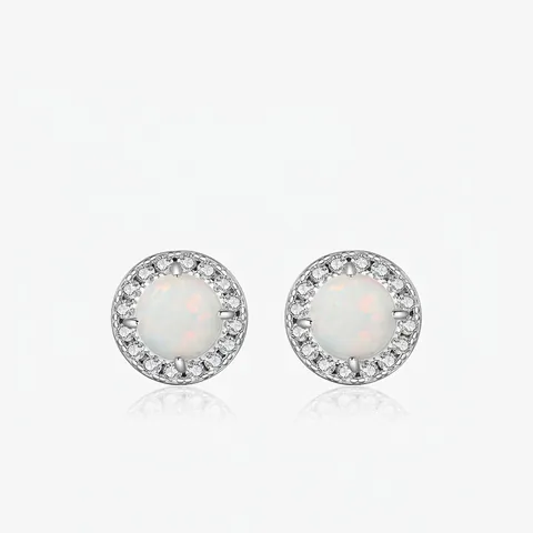 Orecchini A Lobo In Opale Sintetico Rotondo Geometrico Con Perno In Argento Sterling 925 Gioielli Minimalisti Halo Zircone Donna