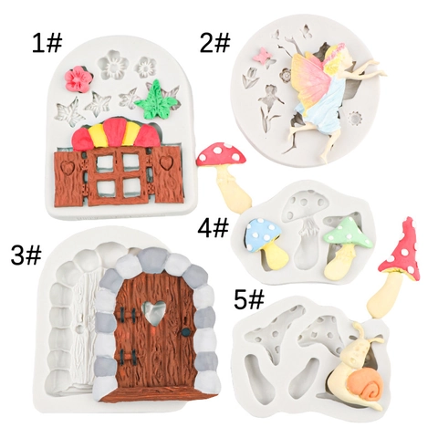 Sprookjestuin Siliconen Vorm Paddenstoel Fee Houten Deur Voor Fondant Chocolade Hars Klei Taart Decoratie DIY Bakgereedschap