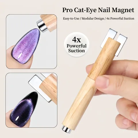 Imán Para Uñas Con Mango De Madera Desmontable Para Esmalte De Gel Ojo De Gato Herramientas De Manicura