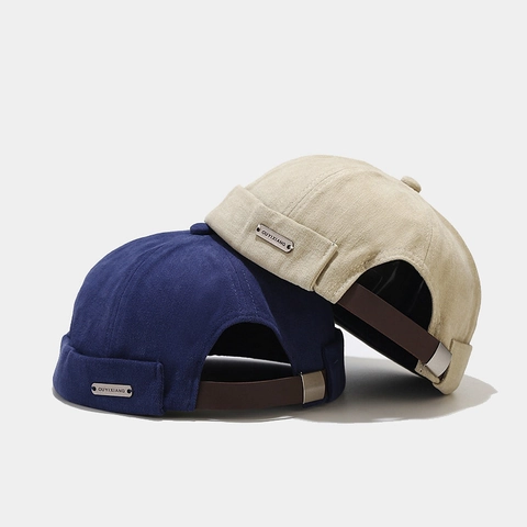 Retro Docker Hat Cotton Canvas Brimless Cap With Adjustable Leather Strap Vintage Streetwear Miki Hat For Men Women