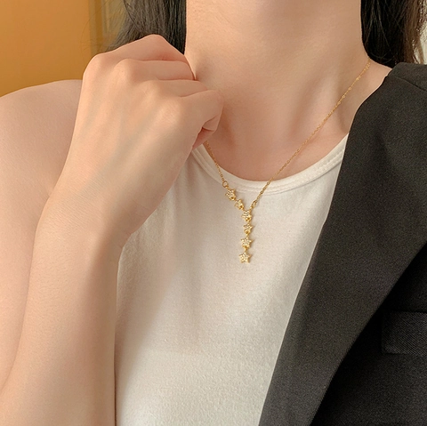 Ster Kwastje Ketting Roestvrij Staal Koper Met Zirkoon Ingelegd Sleutelbeen Ketting Mode Sieraden Voor Vrouwen Elegant