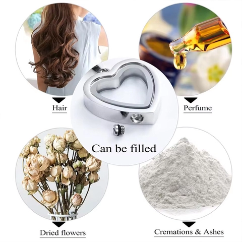 Stainless Steel Heart Cremation Urn Necklace Memorial Ashes Keepsake Pendant For Pet Human Memorial Jewelry With O-Chain